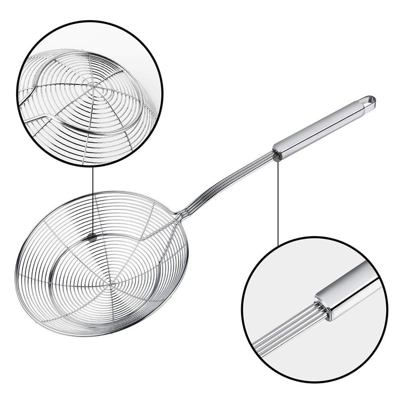 Swify Spider Strainer Skimmer, Swify Stainless Steel Asian Strainer Ladle Frying Spoon with Handle for Kitchen Deep Fryer, Pasta, Spaghetti, Noodle, 7 Inch - Image 3